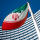 An Iranian flag flutters outside of the UN headquarters.